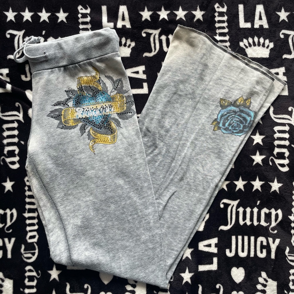 SINFUL AFFLICTION PANTS TATTOO RHINESTONES GRUNGE MEDIUM 💙💀💛